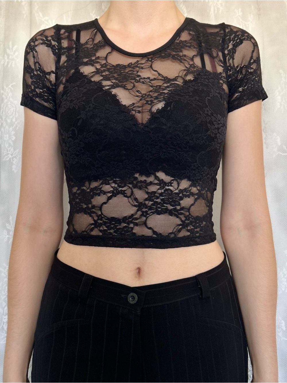 Vamp Whimsygoth Black Lace Top